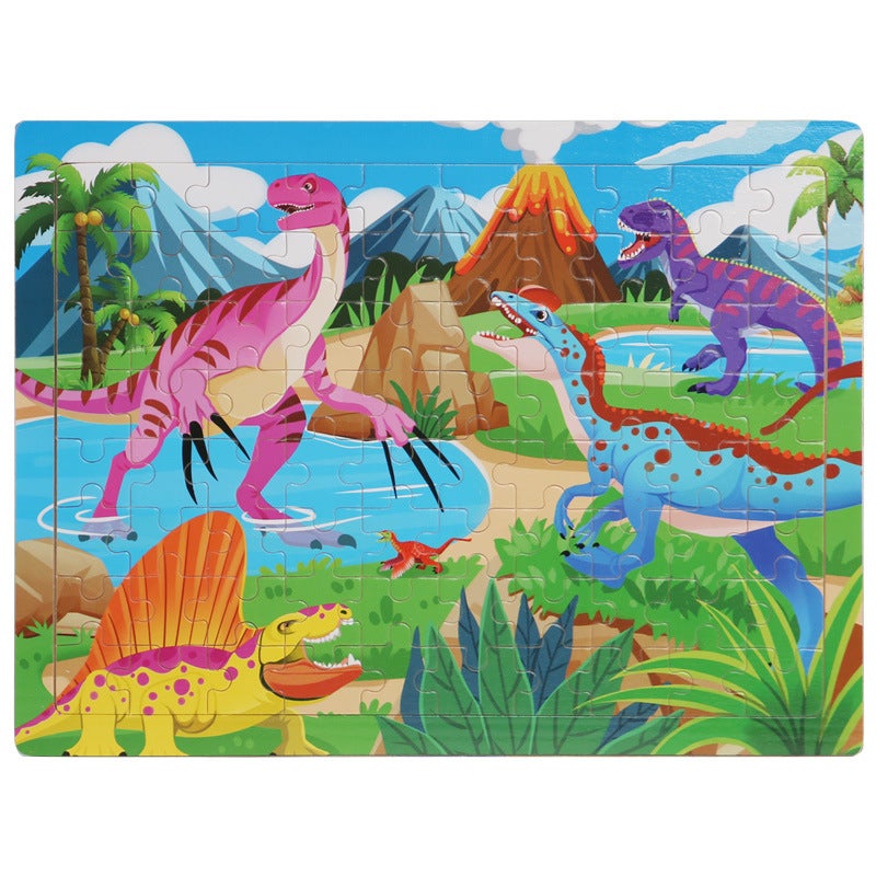 Wooden 80 Pieces Puzzle Toddler Cartoon Dinosaur Animal Plane Puzzle Baby Early Education And Intelligence Building Blocks Toy - Image 1